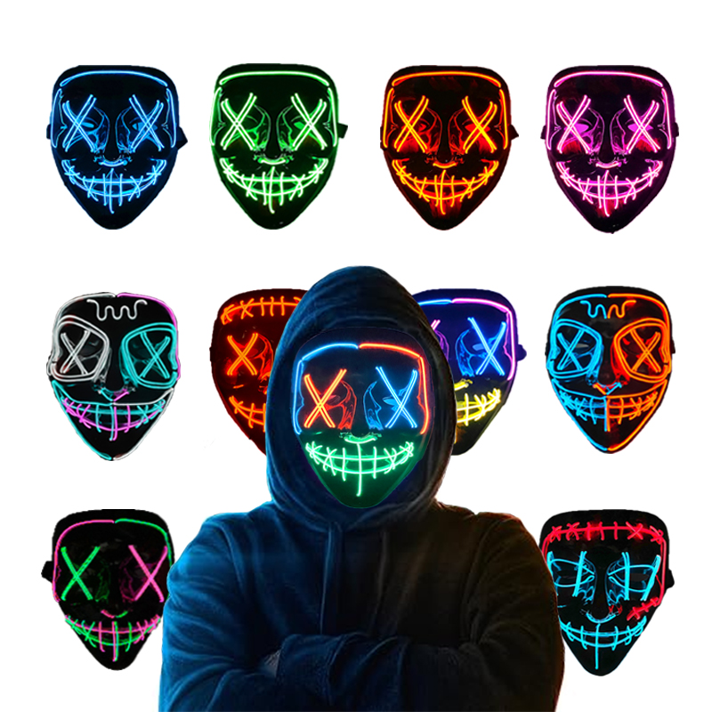 Led Purge Mask Halloween - Máscaras Luminosas de Neón Inalámbricas para